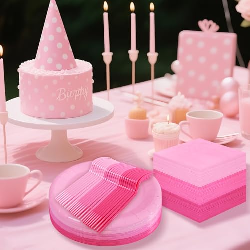 Serves 35 Guests Gradient Pink Plates and Napkins Party Supplies,7" Gradient Pink Birthday Dessert Paper Plates and Napkins,Disposable Party Dinnerware for Wedding,Graduation - color: Gradient Pink