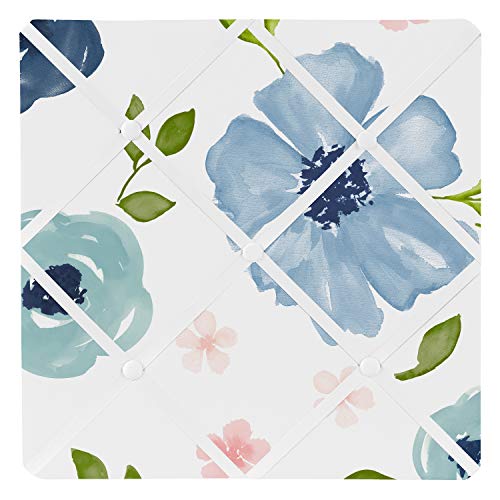 Sweet Jojo Designs Navy Blue and Pink Watercolor Floral Fabric Memory Memo Photo Bulletin Board - Blush, Green and White Shabby Chic Rose Flower - color: Pink and Blue Watercolor