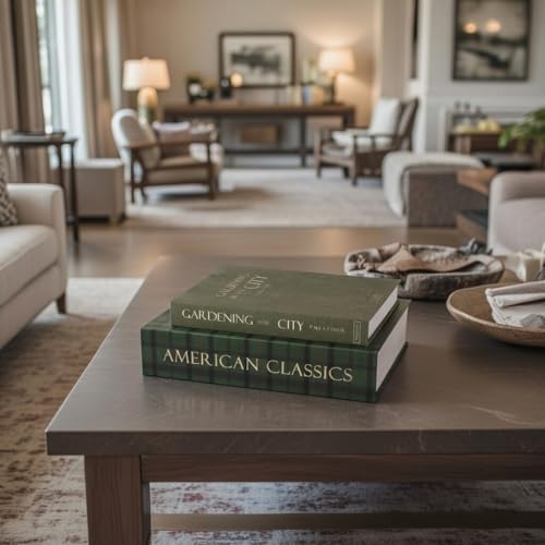 ORITZIO Green Faux Books Set of 9 - Concealed Storage Faux Books Perfect for Coffee Table, Home Staging, Interior Design & Fashion Books, Old Money Asesthetic - color: Green