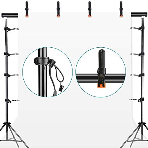 16Clips - 8Heavy Duty Spring Clips & 8Backdrop Clip Holders, Adjustable Elastic Nylon PhotoClips for Photography & Video Studio