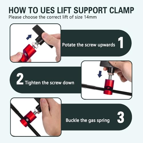 2PCS Car Hood Prop Rods, Lift Support Clamp Hood Stay Holder Piston Stop Tool, 0.39'' Car Hood Stopper Strut Shock Holder Car Accessories Work for Tailgates and Trunks (Red)