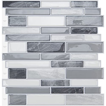WOWSTAR 10-Sheet Peel and Stick Backsplash Tile for Kitchen Wall, Back Splash Stick On Tiles for Kitchen (12"x 12", Gray) - color: Gray