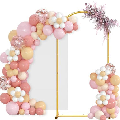 Arch Backdrop Stand and Cover Set, 6.6 x 3.3FT Gold Metal Wedding Arch for Ceremony, Heavy Duty Balloon Arch Stand with White Spandex Cover for Birthday Party, Baby Shower, Graduation, Event Decor - size: 6.6 Ft