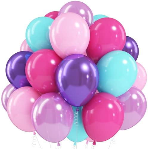Jobkoo Pink Purple Blue Balloons 60 PCS Metallic Purple Teal Hot Pink Party Latex Balloon with Confetti Balloons for Girls Princess Birthday Baby Shower Wedding Bachelorette Neon Party Decorations - color: Purple Pink