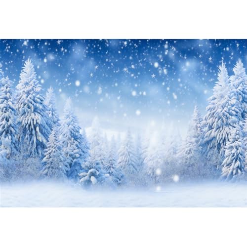 Laeacco 6x4ft Winter Snow Scenery Backdrop Falling Snowflake Wonderland Snow Pine Trees Forest Landscape Photography Background Christmas New Year Family Party Kids Adult Portrait Photo Booth Props - size: 6x4ft
