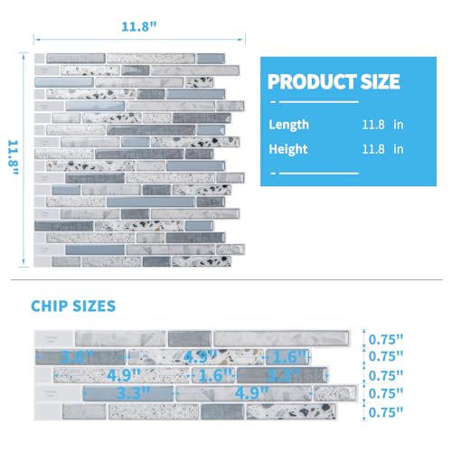 Art3d Peel and Stick Kitchen Backsplash Self-Adhesive Wall Tile Stone, 10 Sheets - color: Light Blue