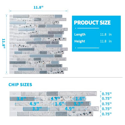 Art3d Peel and Stick Kitchen Backsplash Self-Adhesive Wall Tile Stone, 10 Sheets - color: Light Blue