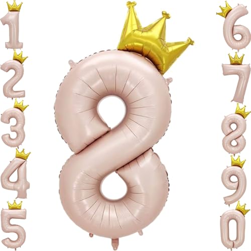 Giant Pale Pink 8 Number Crown Balloons 40 Inch Light Pink 8 Mylar Helium Large Crown Digital Balloon Baby Pink Birthday Numbers Balloons 8th Birthday Kids Theme Party Decoration Supplies - color: Crown Pale Pink 8
