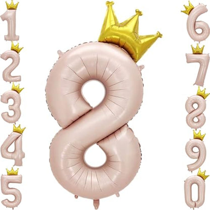 Giant Pale Pink 8 Number Crown Balloons 40 Inch Light Pink 8 Mylar Helium Large Crown Digital Balloon Baby Pink Birthday Numbers Balloons 8th Birthday Kids Theme Party Decoration Supplies - color: Crown Pale Pink 8