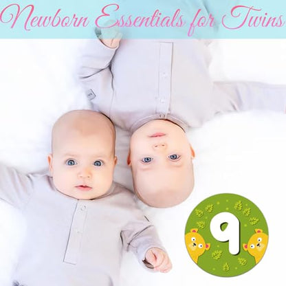 14 Designs Safari Twin Baby Monthly Milestone Cards Sign, 1-12 Months Wooden Photo Props for Twins, Gender-Neutral Twin Baby Shower Cards, Twins Memory Book Essentials (Twins Monthly Milestone) - color: Twins Monthly Milestone