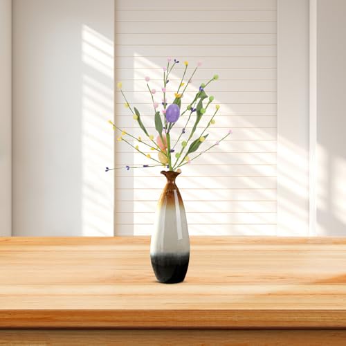 3pcs Artificial Easter Flower Branches with Decorative Eggs, Spring Floral Stems Holiday Artificial Flower Props for Easter Party and Home Kitchen Decorations