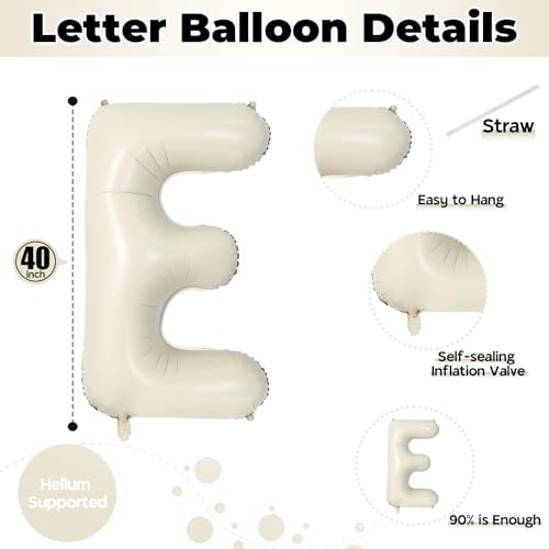 Big Letters Balloon E, 40 Inch Cream White Sand Helium Mylar Alphabet for Customizing Name, Self Inflating Beige Foil Custom Letter for Girls Birthday Party Baby Shower Decoration - color: Cream, size: Letter E