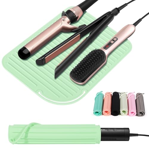 Heat Resistant Mat Large Silicone Hot Hair Tools Holder for Curling Irons Flat Iron Hair Straightener Mat Portable Vanity Pad - color: Light Green, size: 1 PACK