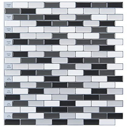 Art3d Peel and Stick Wall Tile for Kitchen/Bathroom Backsplash, 12"x12", Black-White (6 Pack) - color: Black/White-2