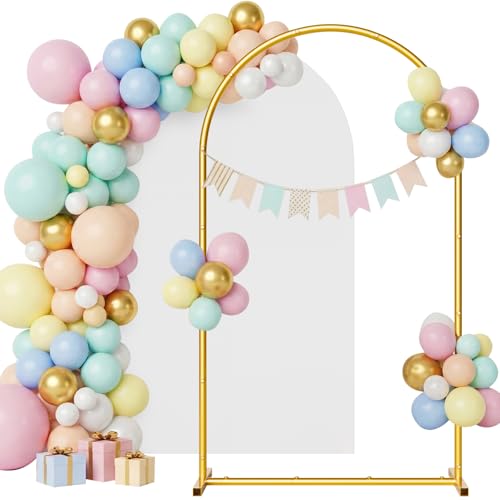 Arch Backdrop Stand and Cover Set, 7.2 x 4FT Gold Metal Wedding Arch for Ceremony, Heavy Duty Balloon Arch Stand with White Spandex Cover for Birthday Party, Baby Shower, Graduation, Event Decor - size: 7.2 Ft