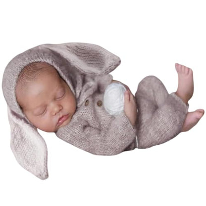 Newborn Baby Photo Shoot Props Girl Boy Crochet Knit Hat Costume Stripe Hat Pants Overalls Photography Props - color: Gray a