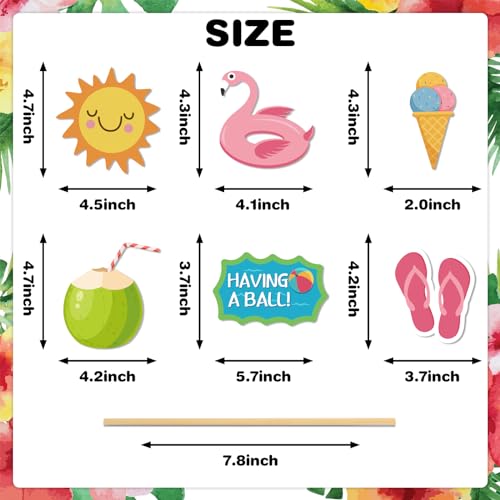 33 Pcs Hello Summer Photo Props Kit, Hawaii Luau Tropical Tiki Beach Summer Pool Men Women Girl Boy Kids Teens Cutouts Birthday Party Celebration Decorations Photography Props