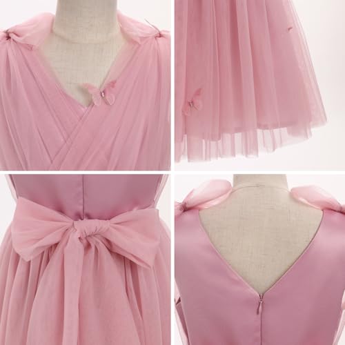 IMEKIS Toddler Kids Girls Butterfly Dress Sparkle Sequins Tulle Wedding Formal Birthday Dresses 2-10T - color: Dusty Rose, size: 5-6 Years