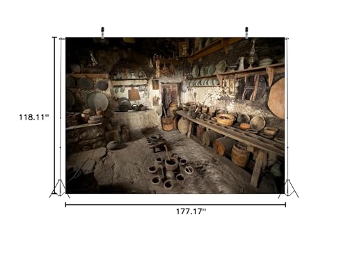 BELECO 15x10ft Fabric Rustic Old Rural Farmhouse Kitchen Backdrop Interior Pottery Kitchen Appliance Cooking Background Backdrop Countryside Theme Party Church Event Portrait Photo Studio Props - size: 15x10FT