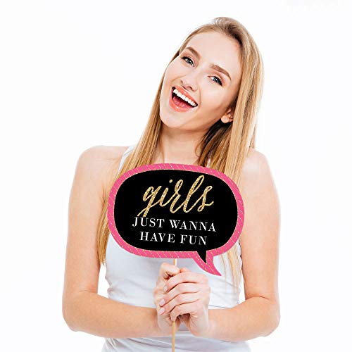 Big Dot of Happiness Funny Girls Night Out - Bachelorette Party Photo Booth Props Kit - 10 Piece - color: Gold, Pink, Black, White