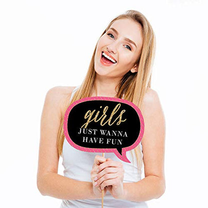 Big Dot of Happiness Funny Girls Night Out - Bachelorette Party Photo Booth Props Kit - 10 Piece - color: Gold, Pink, Black, White