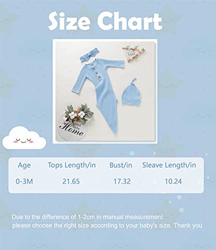 Newborn Cotton Nightgowns Neutral Baby Knotted Sleeper Baby Coming Home Outfit - color: Blue