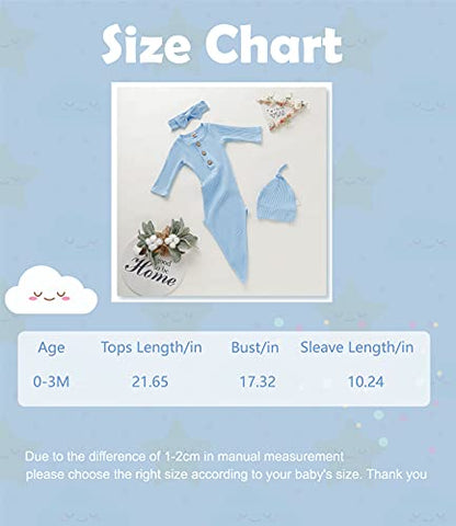 Newborn Cotton Nightgowns Neutral Baby Knotted Sleeper Baby Coming Home Outfit - color: Blue