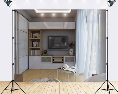 Trykid 12x8ft Minimalist Cozy Modern Living Room Backdrop Cozy Interior Neutral Tone Photography Background Home Staging Party Decoration Tapestry Photo Booth Prop Fabric - size: 12x8ft