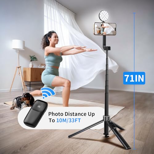 yAyusi 3-in-1 Magnetic Vlogging Kit for iPhone/Android, YouTube Starter Kit, Magnetic Tripod/Microphone/Remote Control, 71" Selfie Stick with Light for YouTube Starter Content Creator Essentials Kit