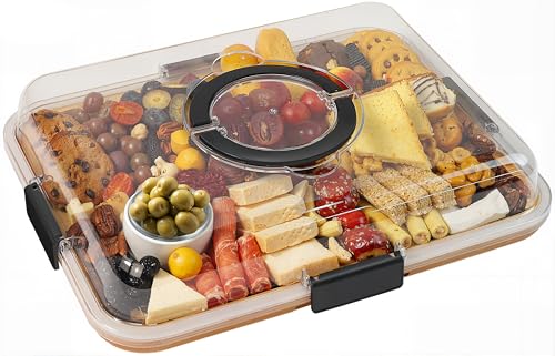 Renmxj Charcuterie Board with Clear Lid, Travel Portable Cheese Board Charcuterie Boxes Cutting Boards for Kitchen, House Warming Gifts New Home, Gifts for Women (Black, 6 Compartments) - color: Black, size: 6 Compartments