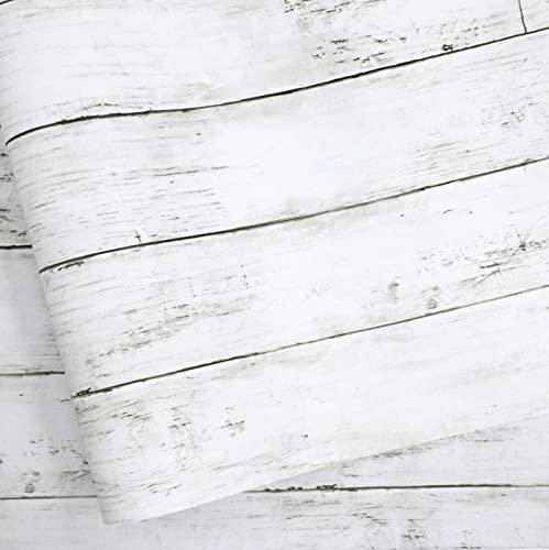 Abyssaly White Gray Wood Contact Paper 35.4 in X 118 in Self-Adhesive Removable Peel and Stick Wallpaper Decorative Wall Covering Vintage Wood Panel Interior Film for Home Decoration - color: White/Gray, size: 35.4" x 118"