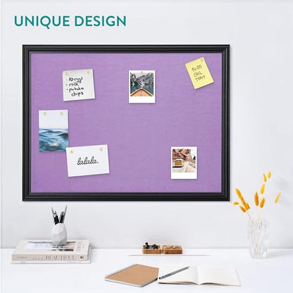 Navaris Framed Fabric Bulletin Board - 18 x 24 inches Plush Jewelry Organizer Pinboard for Wall - Memory Memo Pin Board - Purple with Black Frame - color: Black / Purple