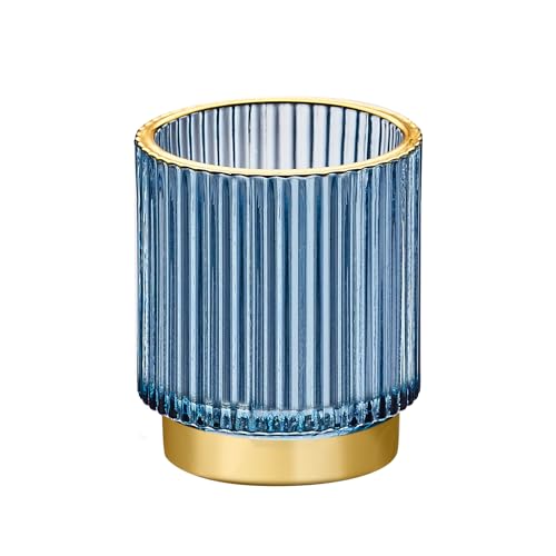 Makeup Brush Organizer, Toothbrush Holder, Desk Pen Pencil Holder, Multifunctional Vintage Glass Brush Cup (S/Blue/A3-13-US) - color: Blue, size: Small