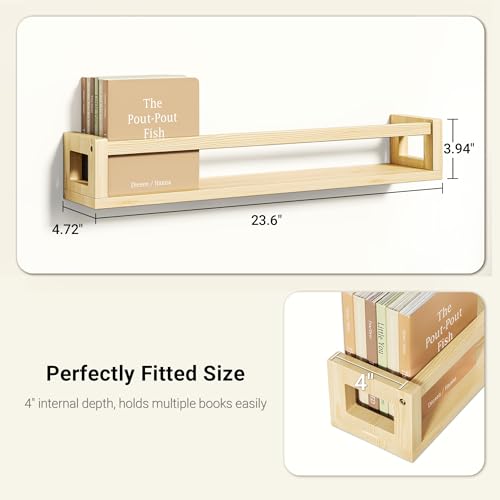 TidyCorner Upgraded Thick Floating Shelves - 24 Inch Multi-Use Wall-Mounted Bookshelves for Kids and Nursery, Ideal for Books, Toys, Spice Rack, Decor - Natural Wood - color: Natural Wood, size: 23.60 Inch