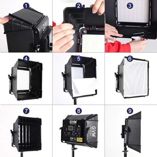 GVM RGB Photography Lighting Kits with 2 Softboxes, 880RS 60W Studio Lights with Bluetooth Control, 2 Packs Video Light with 18 Lighting Scenes, led Panel Lights for Video Recording, 8330lux/0.5M - size: 2 Packs with Softbox