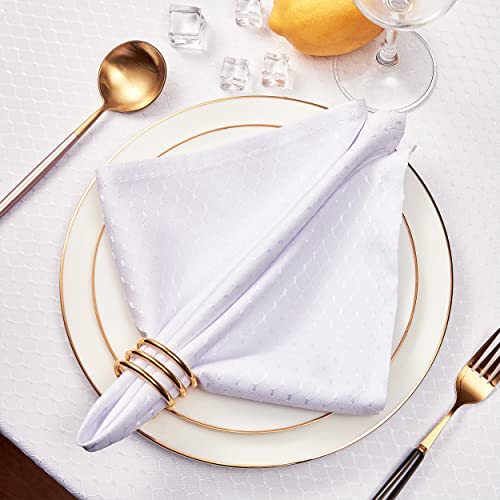 Cloth Napkins Set of 8 – Square 17x17 Inch Jacquard Fabric Polyester Washable Reusable Cloth Napkins for Kitchen Dinner Dining Restaurants Wedding Party Banquet Table (White) - color: White