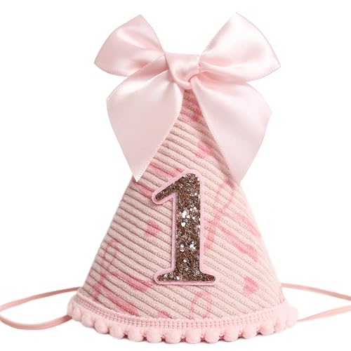 KOJIN 1st Birthday Hat for Baby Girl/Boy - First Birthday Decorations, Cake Smash Photo Prop - color: Pink Gold
