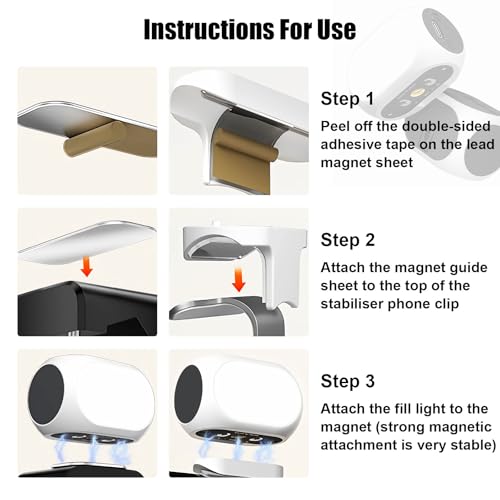 Magnetic Fill Light for Gimbal Stabilizer, Magnetic Light for DJI Gimbal Small Video Lights, 40 Led Portable Clip Cell Phone Selfie Lights, Rechargeable Selfie Lights with 3 Lights Modes