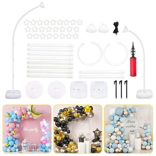 AerWo [Upgraded] Balloon Arch Kit 8.2FT & 6FT, Free Bending Top Half Balloon Arch Stand with Base, Floor Arch Backdrop Stand Frame for Lawn Yard Birthday Wedding Party Christmas Decorations - style: White Balloon Arch Stand