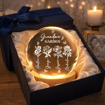 Noni Personalized Grandma's Garden Crystal Ball LED Night Light, Custom Birth Month Flowers, Heartfelt Gift for Grandma, Mom, Mother's Day Style 03 - color: Style 03