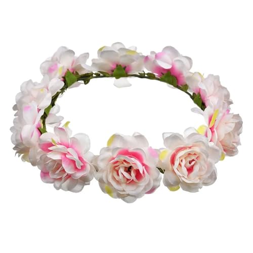 Colorful Rose Flower Crown Wreath Festival Wedding Flower Crown Photo Props Rose Green Leaf Floral Headpiece Hair Wreath Spring(Light purple) - color: Light purple