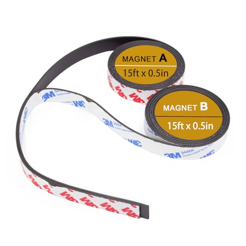 A+B Magnetic Tape with Adhesive Backing, (15ft x 0.5in x 2Pack) a b Paired Flexible Magnet Strips Match to Use for DIY Crafting - style: 15FT x 1/2 IN x 2Pack