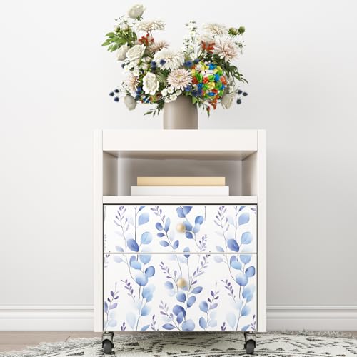 Extra Long Boho Blue Leaves Contact Paper, 17.5In x 393In Casual Eucalyptus Botanical Peel and Stick Wallpaper for Bedroom Cubicle Kitchen, Vinyl Natural Foliage Mural Self Adhesive Wall Paper - color: White/Pale Blue, size: 17.5" x 393"