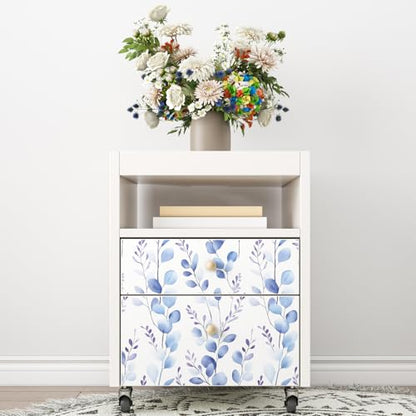 Extra Long Boho Blue Leaves Contact Paper, 17.5In x 393In Casual Eucalyptus Botanical Peel and Stick Wallpaper for Bedroom Cubicle Kitchen, Vinyl Natural Foliage Mural Self Adhesive Wall Paper - color: White/Pale Blue, size: 17.5" x 393"
