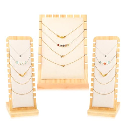3PCS Wood Necklace Display Stands,Necklace Display Stands Necklaces for Vendors Multi-rung Design Necklaces Displays Storage Non-scratch Surface Jewelry Displays for Vendors-2 Sizes