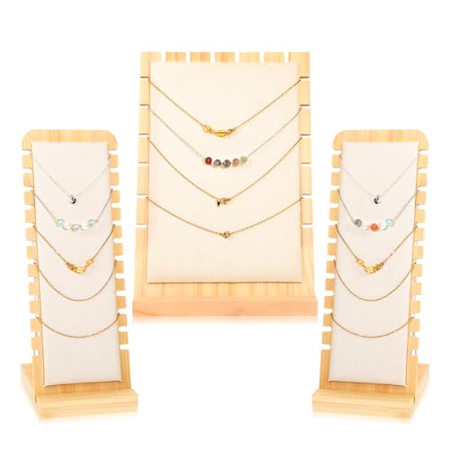 3PCS Wood Necklace Display Stands,Necklace Display Stands Necklaces for Vendors Multi-rung Design Necklaces Displays Storage Non-scratch Surface Jewelry Displays for Vendors-2 Sizes