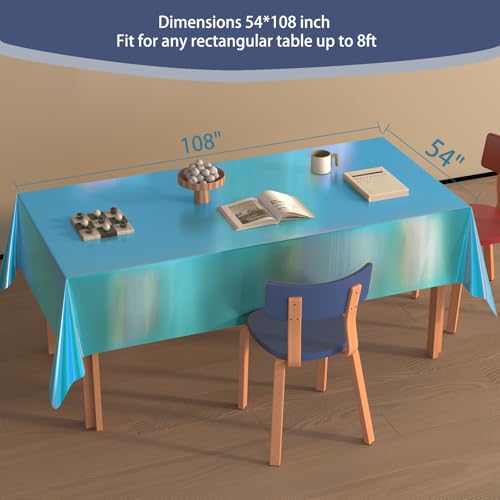 4 Pack Iridescent Plastic Tablecloths Disposable Table Cover Sparkly Foil Table Cloth for Rectangle Tables Party Decorations Birthday Princess Bridal Wedding Christmas Blue, 54 x 108 Inch - color: Shiny Blue