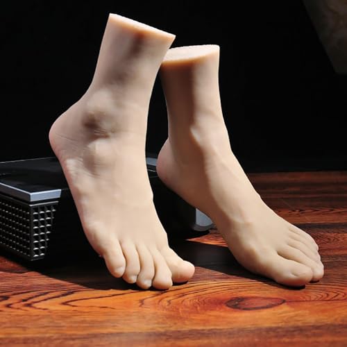 Short Silicone Lifesize Male Mannequin Foot with Bone Display Jewerly Sandal Shoe Sock Display Art Sketch, 1 Pair Man Foot Model