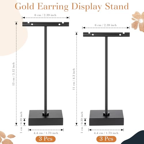 Kigeli 6 Pack Metal T Bar Earring Display Stand Retail Earring Display Holder Detachable Metal Earring Display Storage Rack Jewelry Photography Prop, Square Base, Height 4.3" and 5.1" (Black) - color: Black
