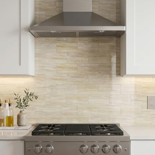 20 Sheets Polished Marble Beige PVC Subway Tiles Peel and Stick Backsplash,12''Heat Resistant Stick on Tiles for Kitchen,Waterproof Peel and Stick Wall Tiles for Bathrrom - color: Polished Marble Beige